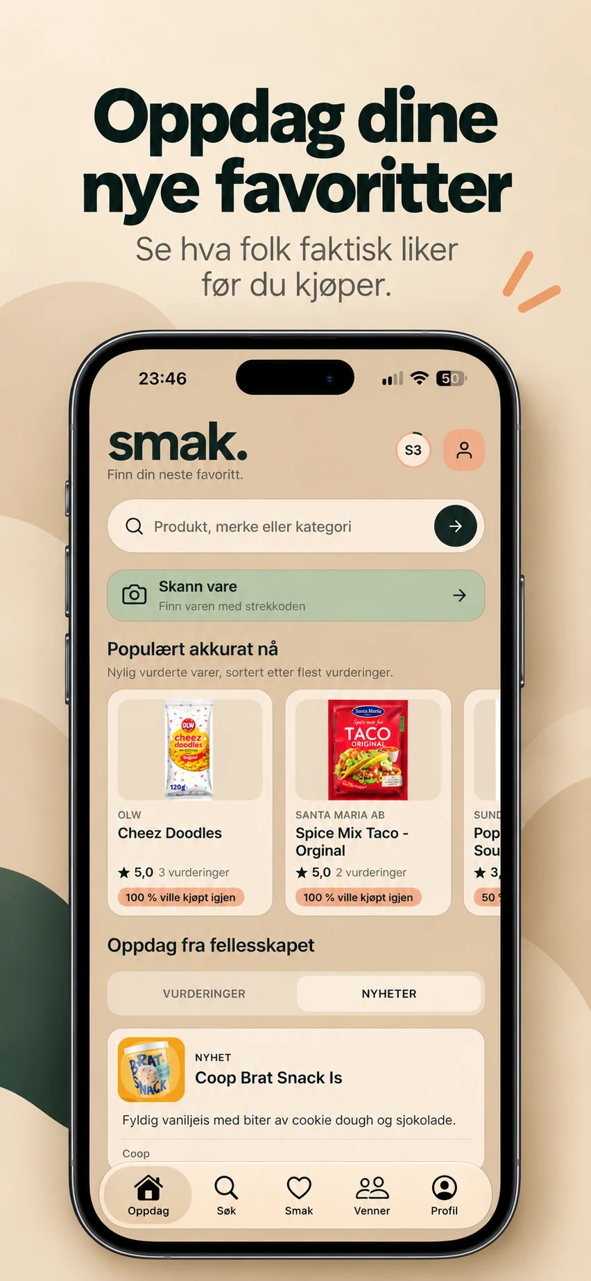 Ekte skjermbilde fra smak.-appen